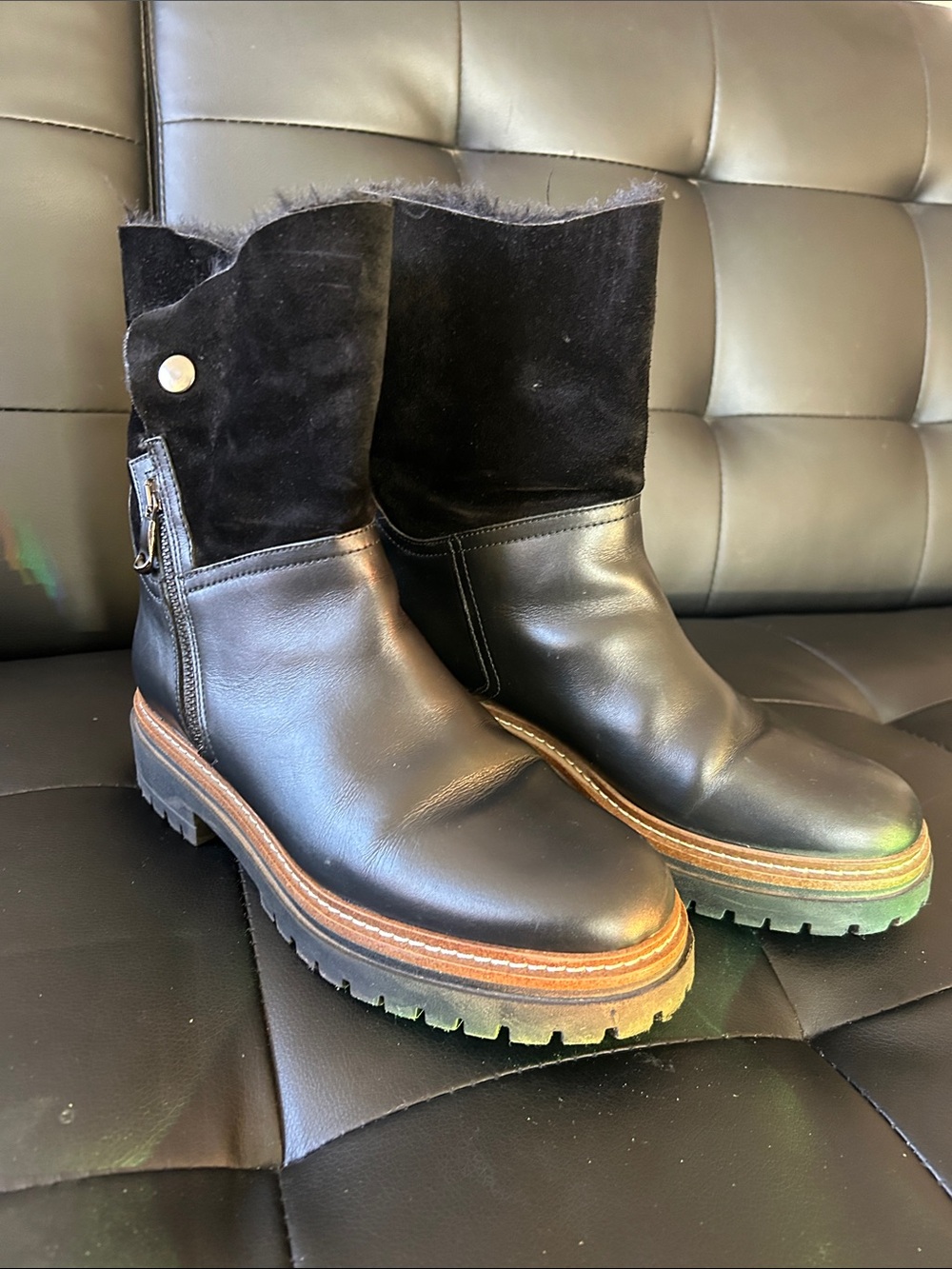 Fabianelli made in Italy Women’s Black Leather & Suede Ankle Booties